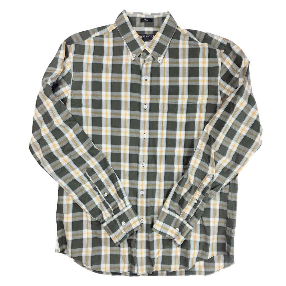 J. Crew Mercantile Flex Slim Fit Green Yellow Plaid Button Down Shirt Mens Large